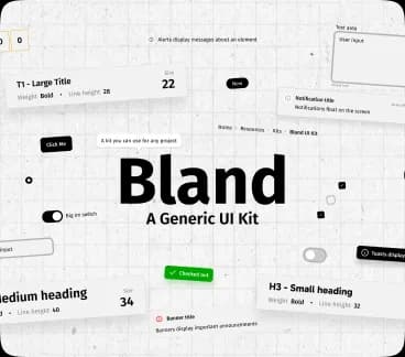 Bland UI Kit’s type scale and component specs laid out on a grid