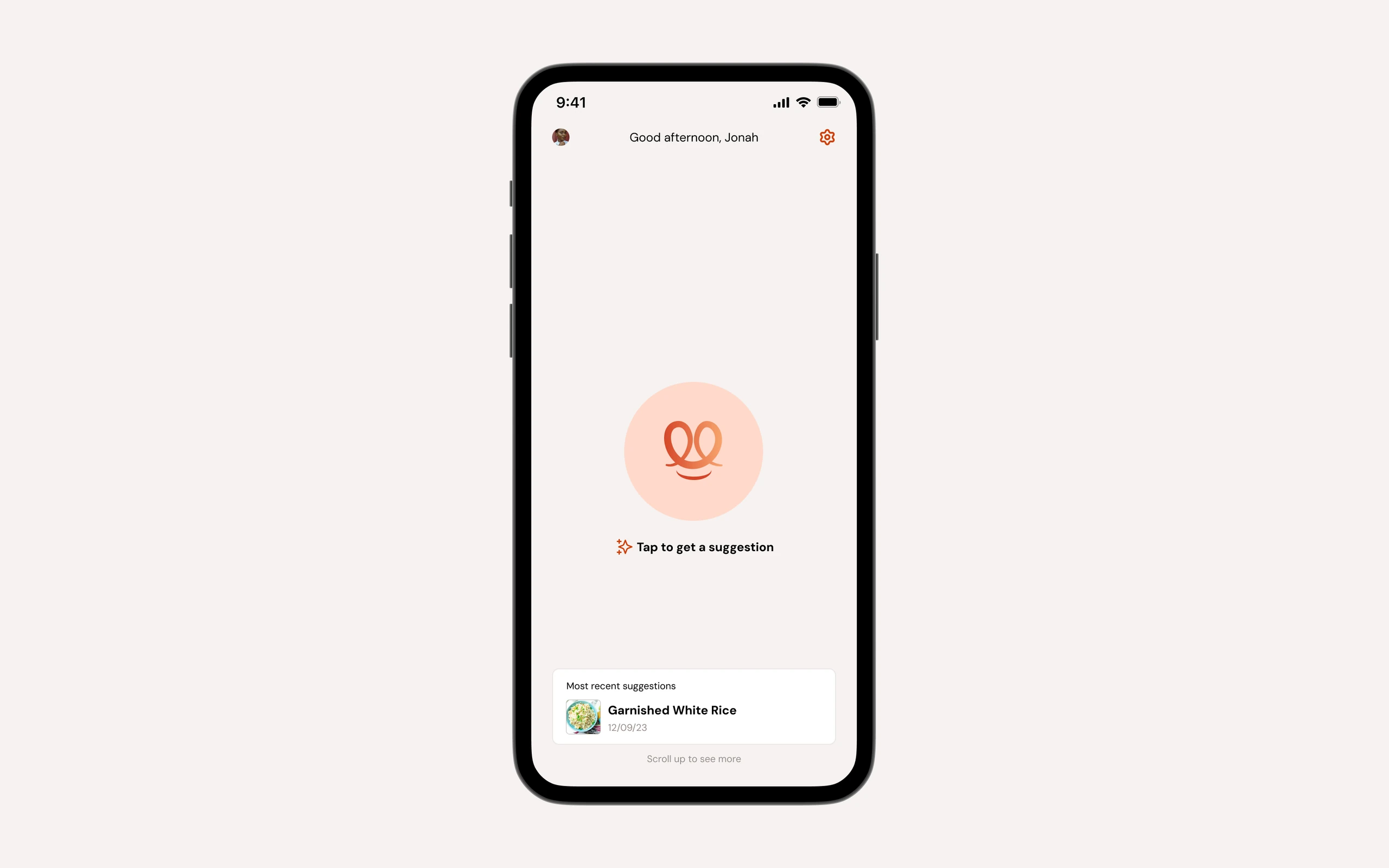 The home screen before a suggestion is requested, with preferences and budget set